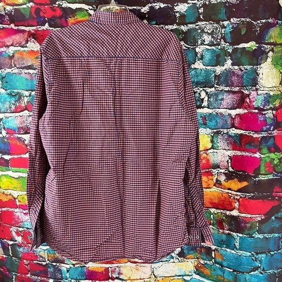 Bugatchi Shaped Fit Long Sleeve Button Down Pink Blue check Print Shirt XL - Picture 7 of 8